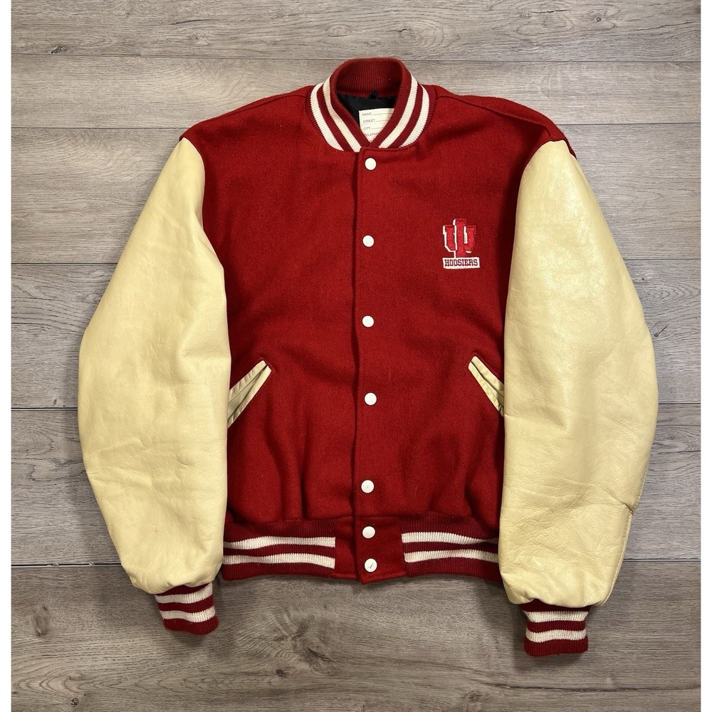 DeLONG Varsity Jacket Mens‎ Indiana University Hoosiers Red Leather Wool 46